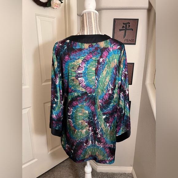 DANA BUCHMAN NWOT $54 ELECTRIC MIX LYONS BEADED BLOUSE TUNIC KIMONO SIZE XL - Picture 4 of 12